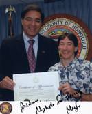Dr. Kaufman with Honolulu Mayor Mufi Hannemun accepting being appointed to the Mayor’s tree committee. 