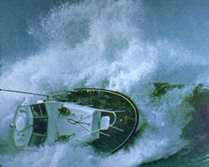 tidal wave hitting a boat