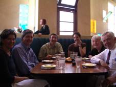 Dr. Kaufman at lunch with (LtoR) Amy Pertschuk, Dr. Roger Ulrich, Naomi Sachs, Clare Cooper Marcus, & Dr. Richard Jackson