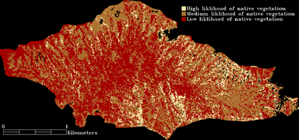 derived vegetation map, showing the liklihood of finding native species