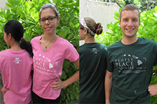 New CTAHR t-shirts in pink and dark green