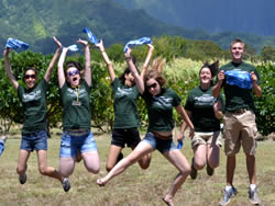 AgDiscovery students releasing some of their summertime energy at CTAHR Waimanalo Research station. (Photo: Miles Blackwell for the CTAHR Academic and Student Affairs Office)