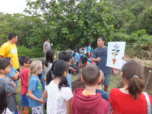 SOFT students help educate the keiki on organic farming practices,  nutrition, ecology, food safety, and other STEM areas.